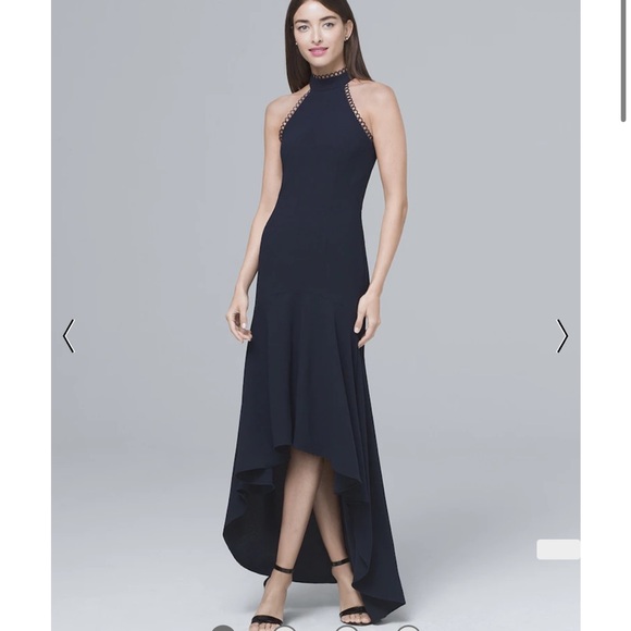 ML MONIQUE LHUILLIER Navy Love No One Halter-Neck High-Low Gown 6 - Picture 4 of 14